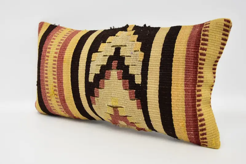 Ethnical Kilim Rug Pillow, 8x16 Red Pillow Sham, Vintage Kilim Throw Pillow, Pillow Cover, Boho Pillow Sham Cover - 4