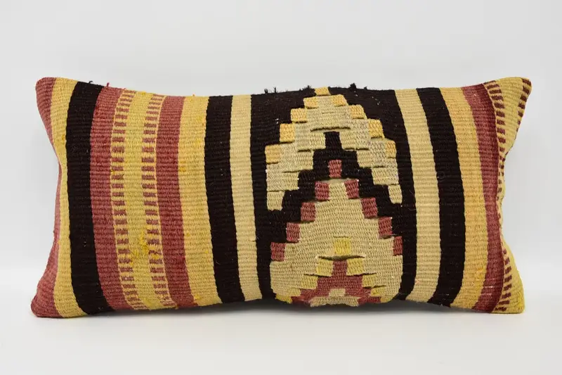 Ethnical Kilim Rug Pillow, 8x16 Red Pillow Sham, Vintage Kilim Throw Pillow, Pillow Cover, Boho Pillow Sham Cover - 1