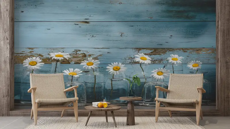 Elegante bedruckte Tapete „Gänseblümchenliebhaber“: Landhaus-Eleganz