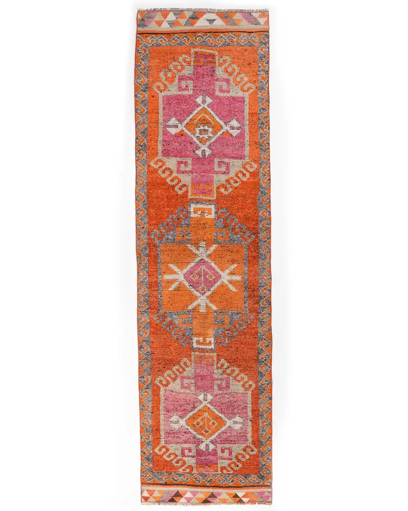 鮮やかな3.1x11.7フィートのラグ、オレンジ&ピンクのソリッドカラー