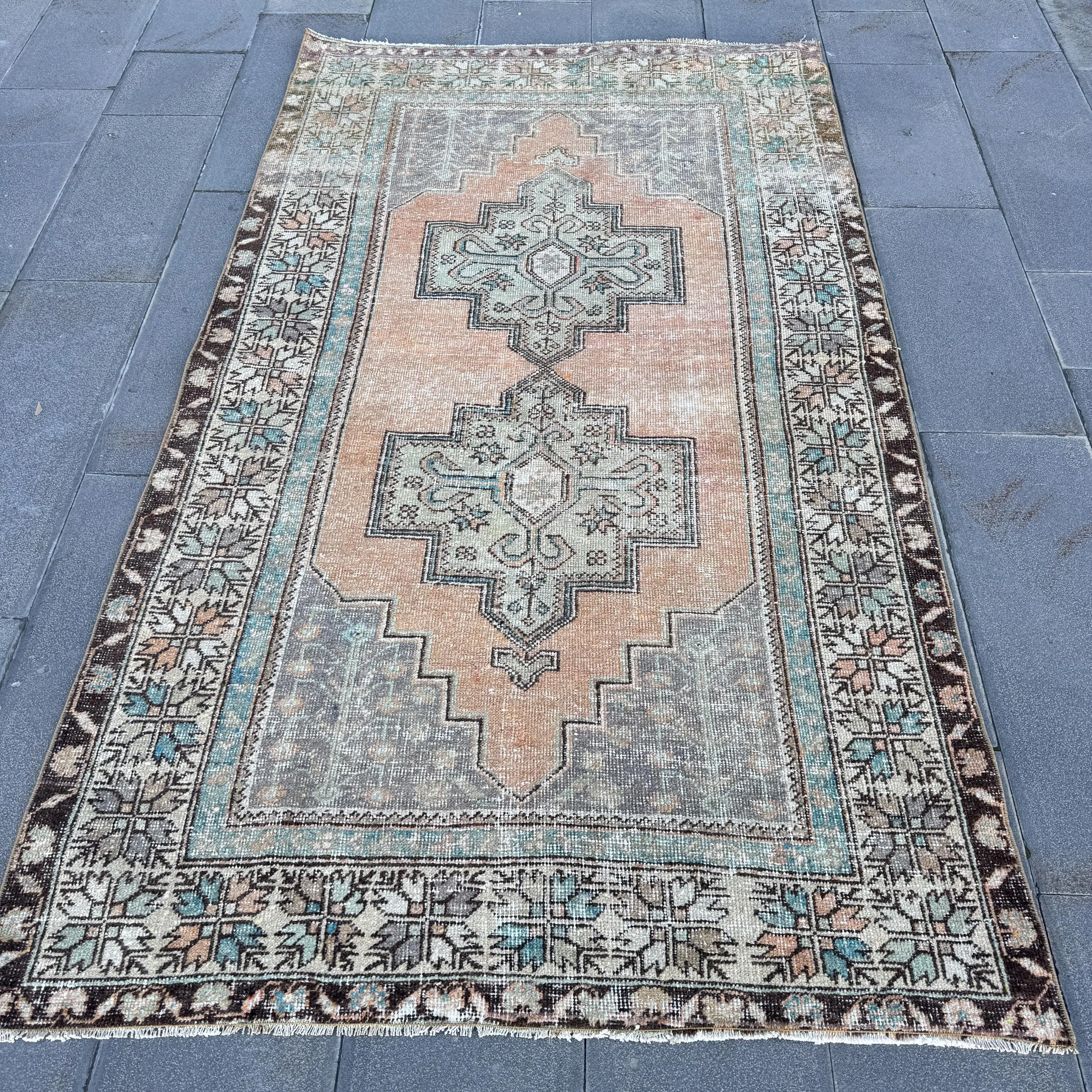 4.5x7.8 ft Vintage Rug, Brown Southwestern Turkish Rug Wool - 1