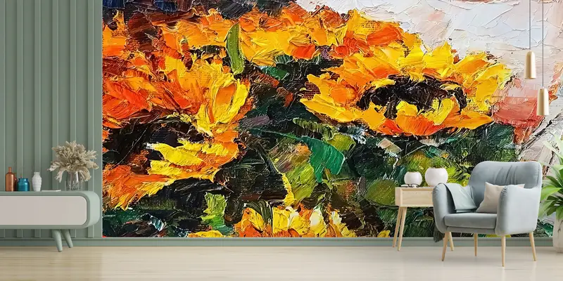 Zarif Baskılı Duvar Kağıdı: Soyut Ayçiçeği Yağı Buketi