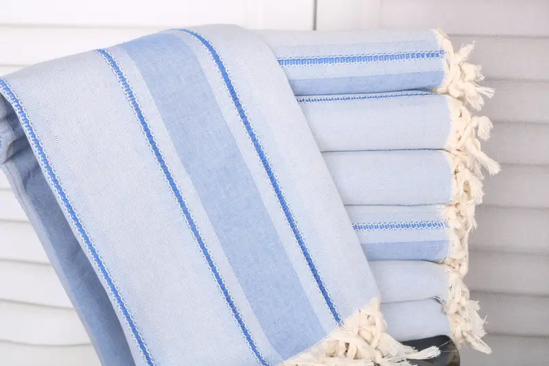 Custom Striped Blue Cotton Towel, Personalized Bridesmaid Gift, 40x67 Inches