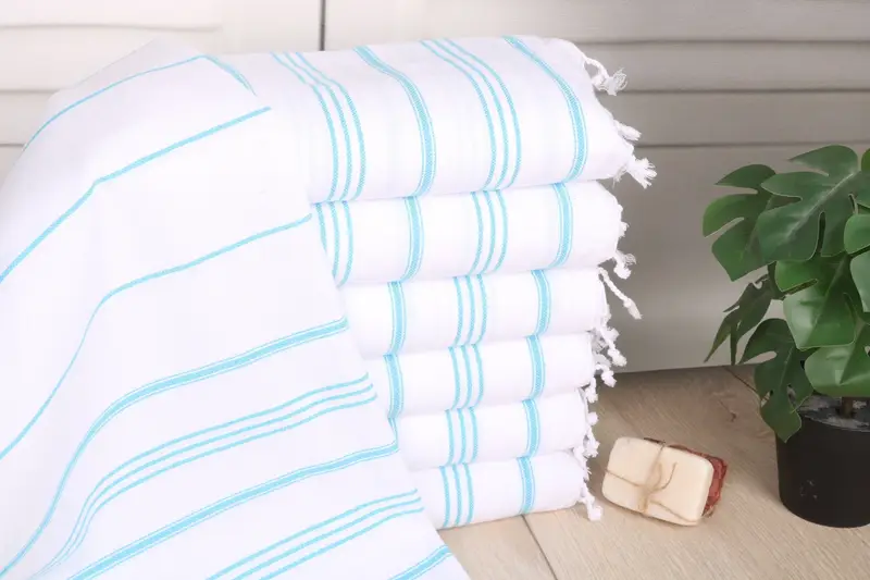 Wedding Favors Turquoise Cotton Hand Towel Striped Tea Towel 24x40 Inches