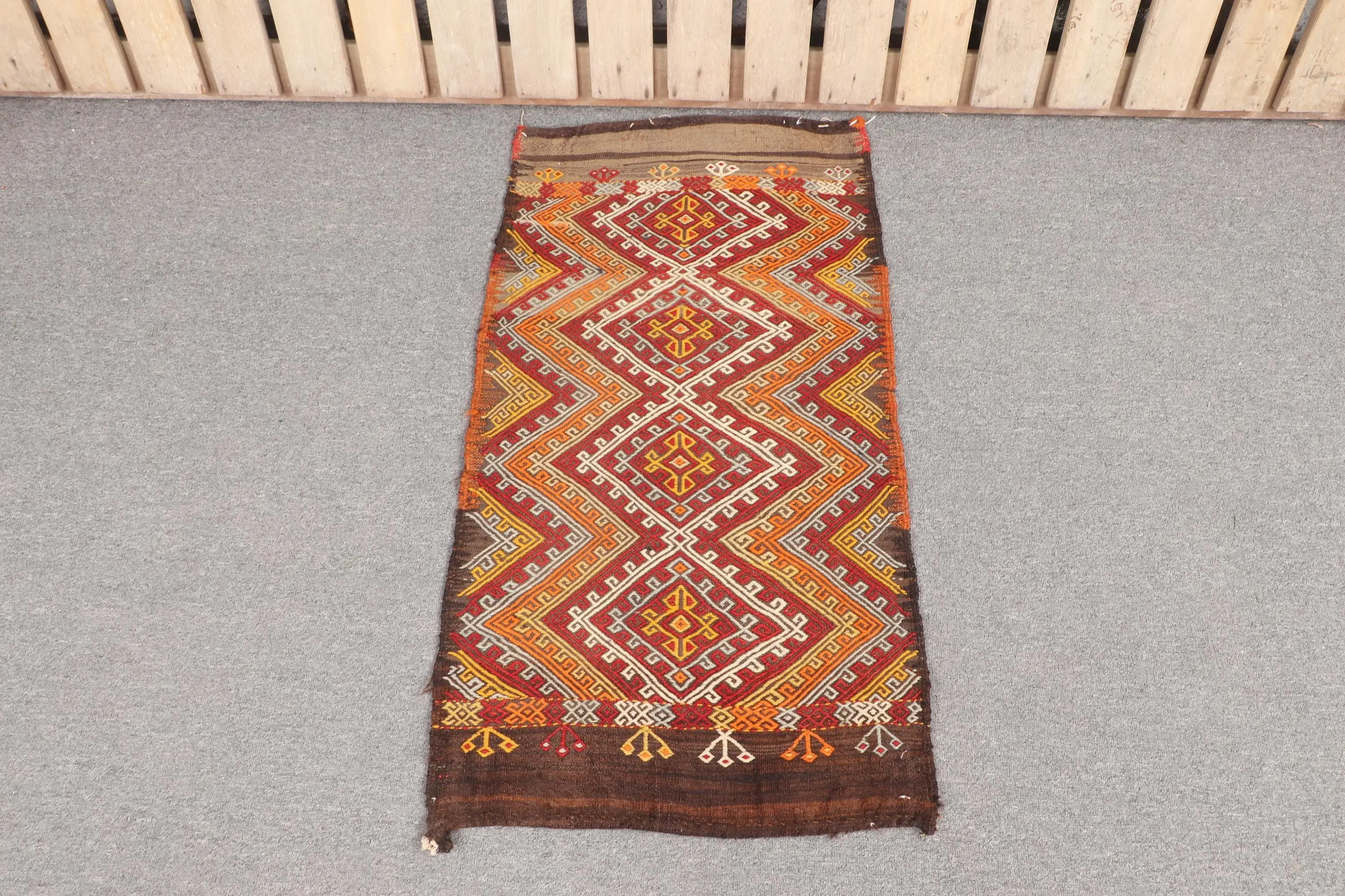Turkish Rug, 1.8x3.37 ft Vintage Rug, Red Orange Oriental Wool Rug - 1