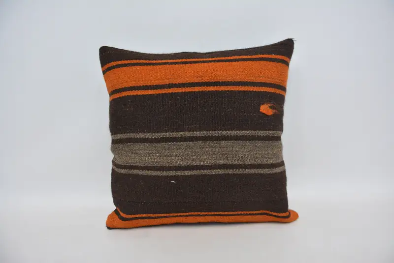 Cushion Cover, Bolster Pillow Cover, Bed Pillow Case, 18x18 Brown Cushion Case, Turkish Pillow, Home Decor Pillow, Ethnical Kilim Rug Pillow - 1