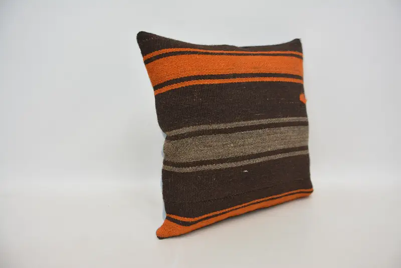 Cushion Cover, Bolster Pillow Cover, Bed Pillow Case, 18x18 Brown Cushion Case, Turkish Pillow, Home Decor Pillow, Ethnical Kilim Rug Pillow - 3