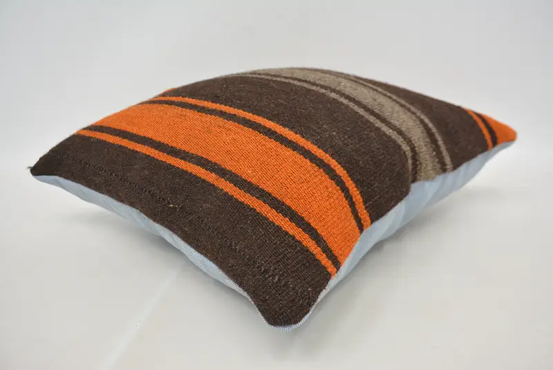Cushion Cover, Bolster Pillow Cover, Bed Pillow Case, 18x18 Brown Cushion Case, Turkish Pillow, Home Decor Pillow, Ethnical Kilim Rug Pillow - 6