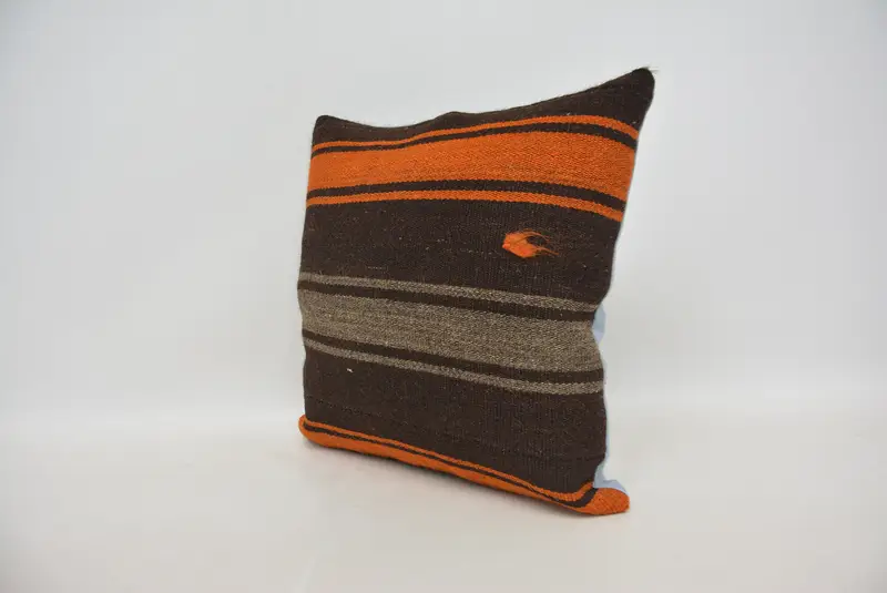 Cushion Cover, Bolster Pillow Cover, Bed Pillow Case, 18x18 Brown Cushion Case, Turkish Pillow, Home Decor Pillow, Ethnical Kilim Rug Pillow - 4