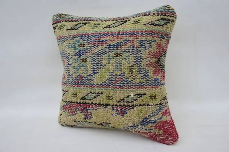 Kilim Rug Cushion, Cushion Case, Boho Pillow, Handmade Kilim Cushion, Neutral Pillow Sham, 12x12 Beige Cushion, Vintage Pillow, Car Pillow - 3