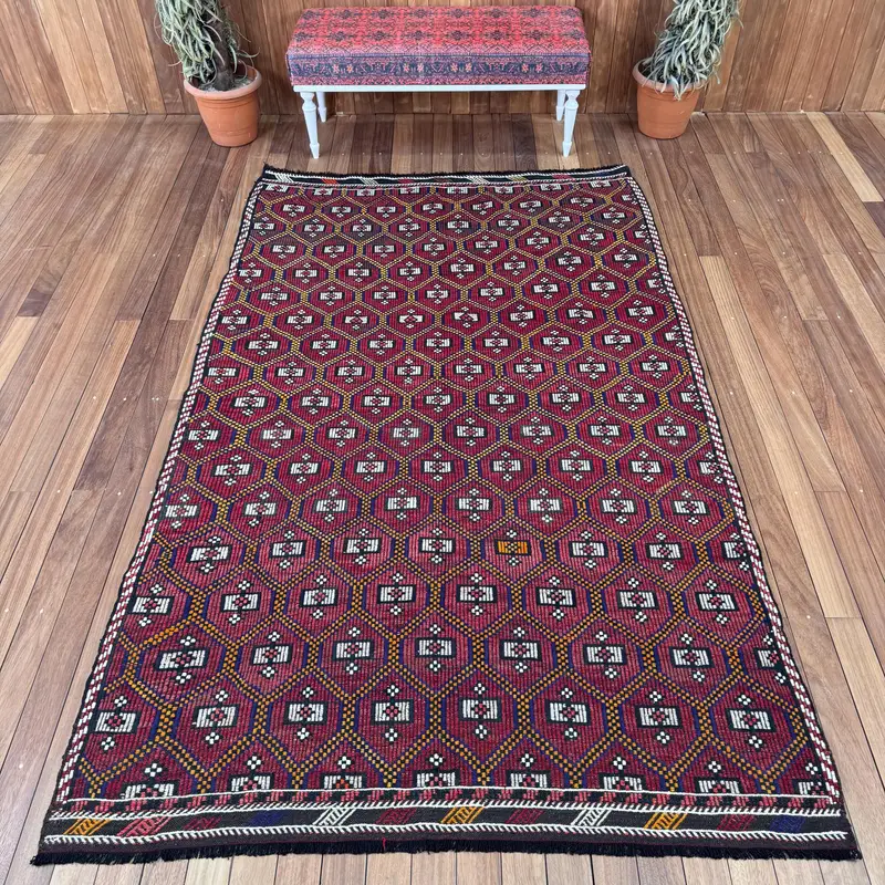 5.4x8.9 ft Rug, Large Vintage Rug, Red Oushak Floral Rug - 1