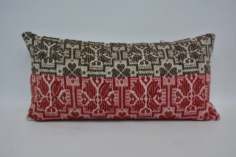 Brown & Red 12x24 Inch Geometric Pillow, Handmade Decorative Pillow - 1