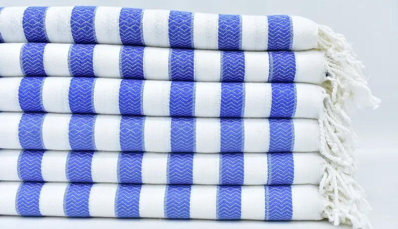 Personalized Beach Towel Blue Stripes, Organic Cotton, 70x36 Inches