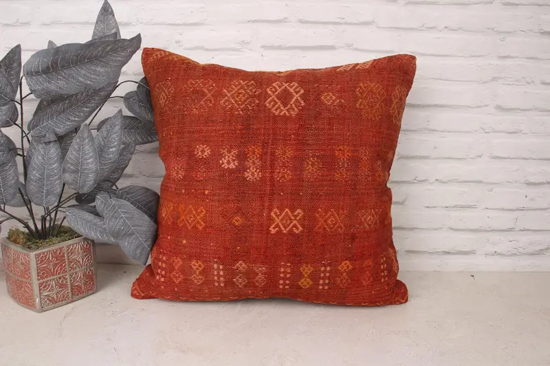 Kilim Pillow, 20x20 Red Cushion, Farmhouse Cushion, Aztec Cushion Cover, Pillow, Handmade Kilim Cushion, Garden Pillow, Turkish Pillow - 1