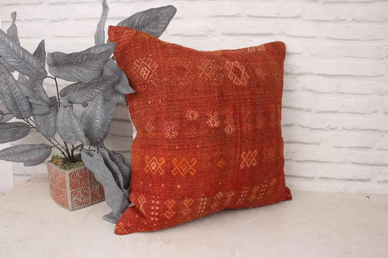 Kilim Pillow, 20x20 Red Cushion, Farmhouse Cushion, Aztec Cushion Cover, Pillow, Handmade Kilim Cushion, Garden Pillow, Turkish Pillow - 4