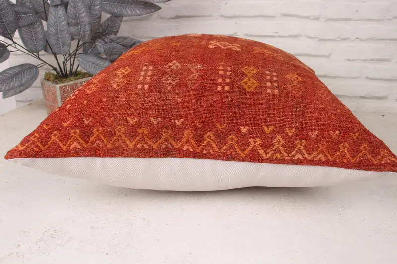 Kilim Pillow, 20x20 Red Cushion, Farmhouse Cushion, Aztec Cushion Cover, Pillow, Handmade Kilim Cushion, Garden Pillow, Turkish Pillow - 5