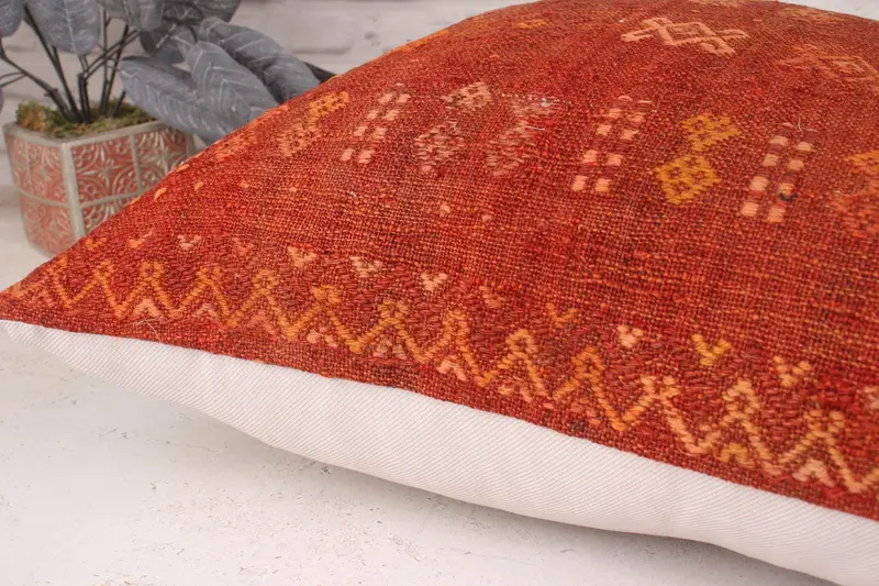 Kilim Pillow, 20x20 Red Cushion, Farmhouse Cushion, Aztec Cushion Cover, Pillow, Handmade Kilim Cushion, Garden Pillow, Turkish Pillow - 6