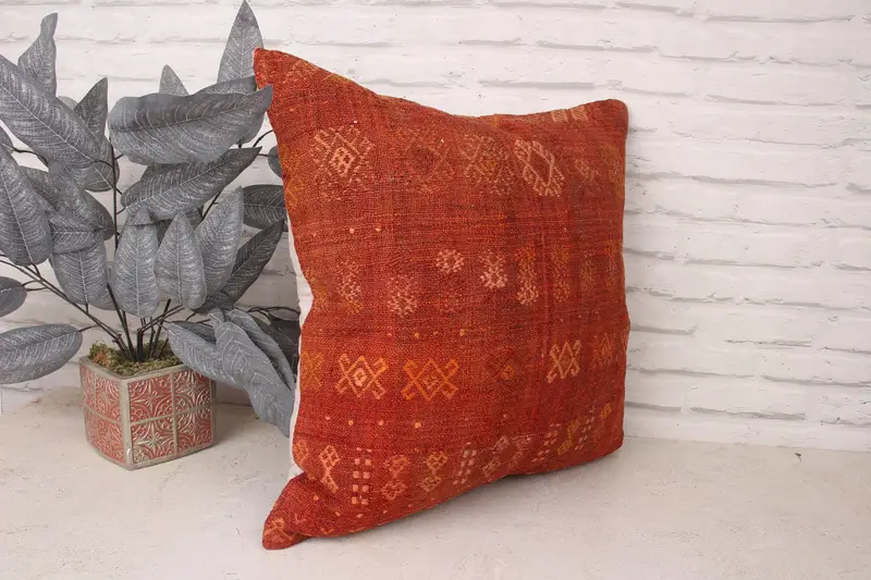 Kilim Pillow, 20x20 Red Cushion, Farmhouse Cushion, Aztec Cushion Cover, Pillow, Handmade Kilim Cushion, Garden Pillow, Turkish Pillow - 3