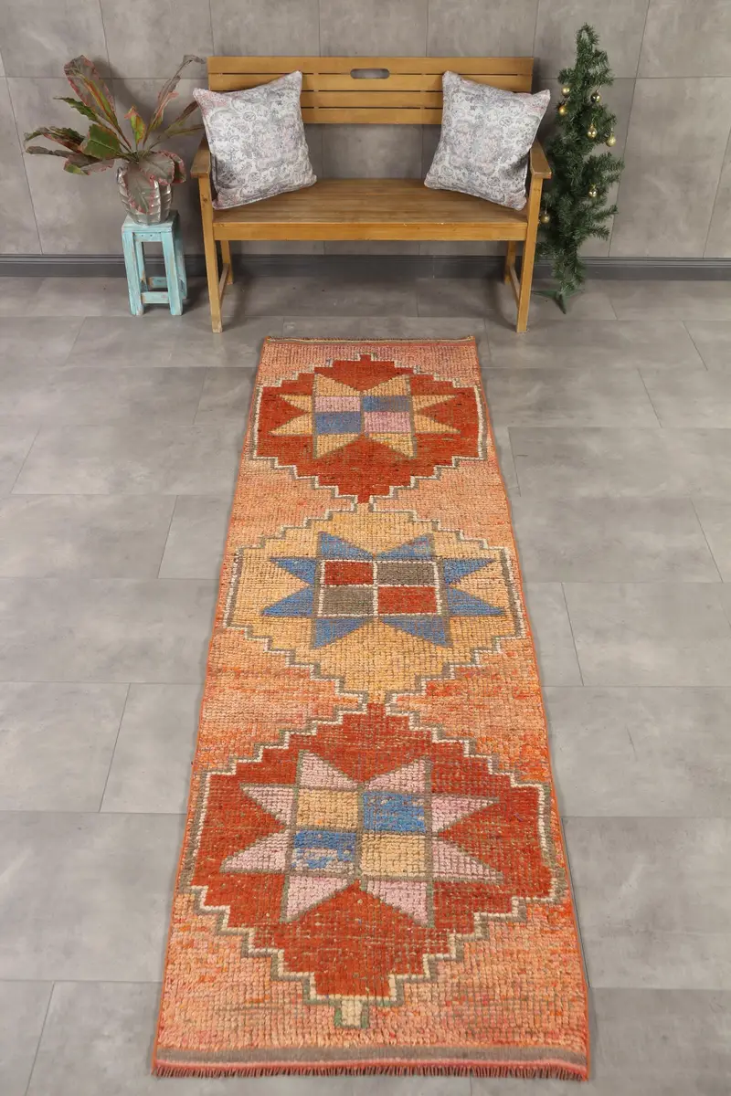 Vintage Halı, Yolluk 2.7x9.2 ft Halı, Herki Turuncu Katı Halı - 1