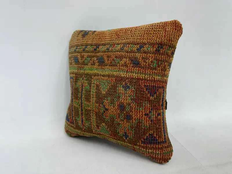 Pillow Sham, Vintage Kilim Throw Pillow, Vintage Throw Cushion Cover, Turkish Kilim Pillow, 12x12 Orange Cushion, Pillow for Sofa - 4