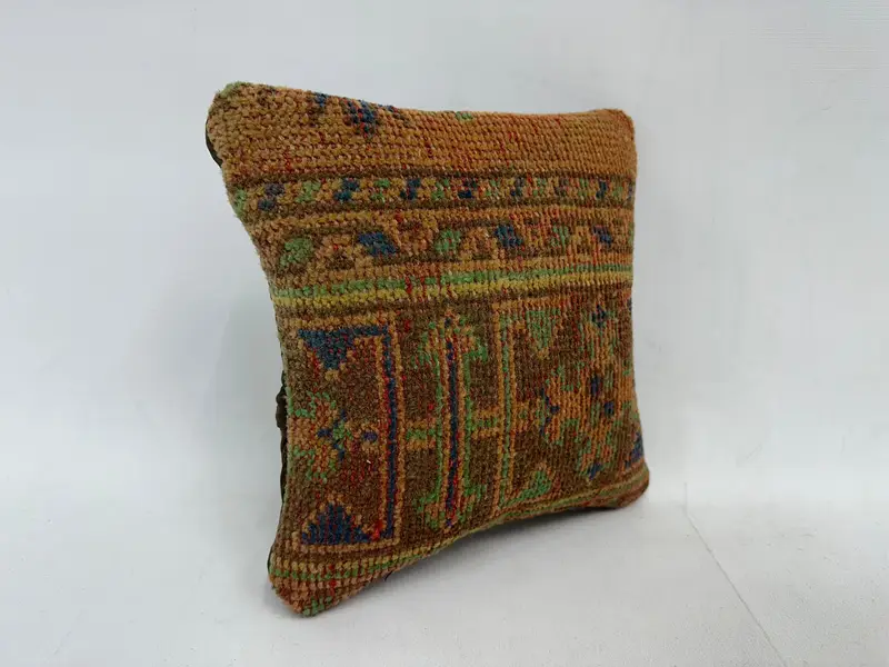 Pillow Sham, Vintage Kilim Throw Pillow, Vintage Throw Cushion Cover, Turkish Kilim Pillow, 12x12 Orange Cushion, Pillow for Sofa - 3