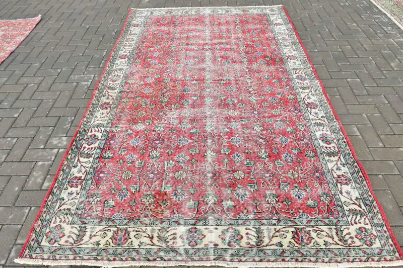 Vintage Teppich, 5,5x9,3 ft großer Teppich, rot-blauer Oushak-Wollteppich - 1