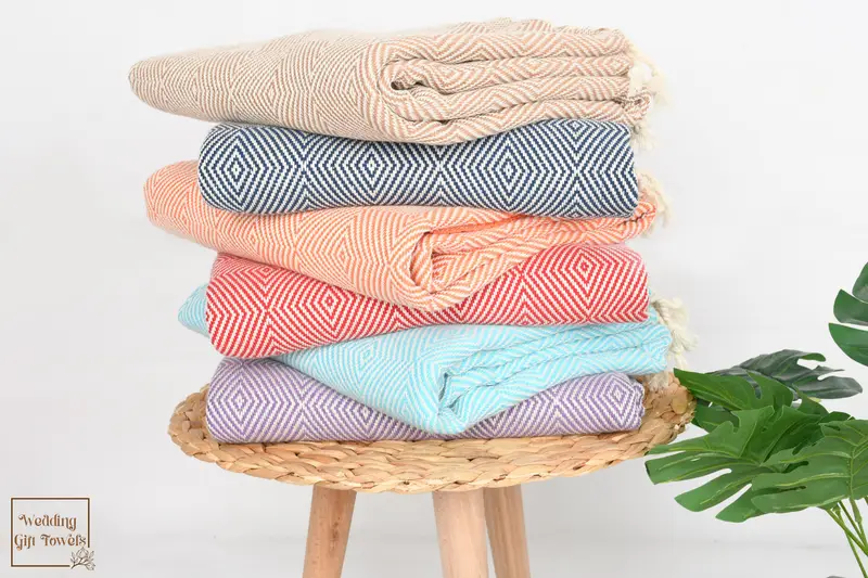 Monogrammed Turkish Beach Towel 100% Cotton Diamond Weave, Beige, 40x74 Inches