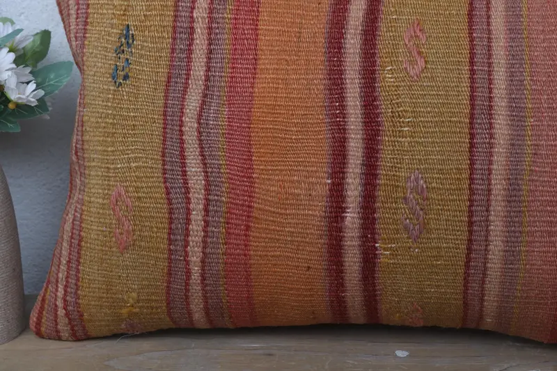 Pillow Case, Home Decor Pillow, Throw Kilim Pillow, 12x20 Orange Cushion Case, Boho Chic Cushion Case, Kilim Pillow, Bolster Cushion Cover - 3