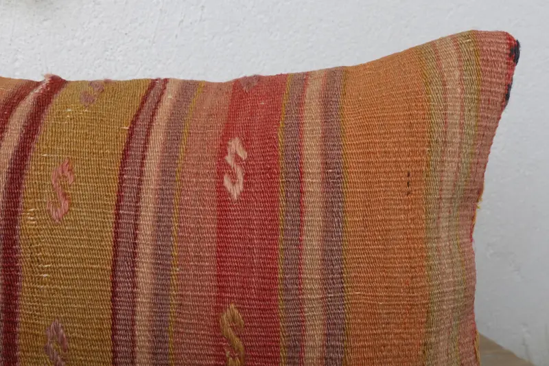 Pillow Case, Home Decor Pillow, Throw Kilim Pillow, 12x20 Orange Cushion Case, Boho Chic Cushion Case, Kilim Pillow, Bolster Cushion Cover - 5
