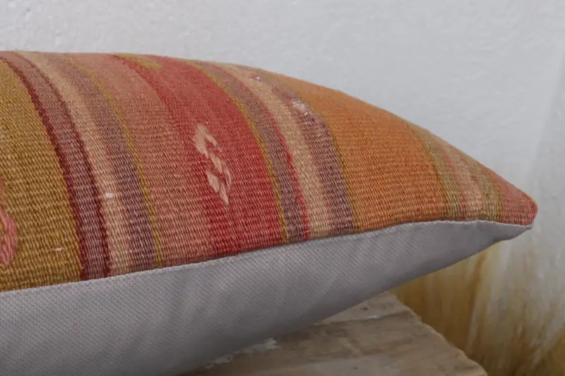 Pillow Case, Home Decor Pillow, Throw Kilim Pillow, 12x20 Orange Cushion Case, Boho Chic Cushion Case, Kilim Pillow, Bolster Cushion Cover - 6