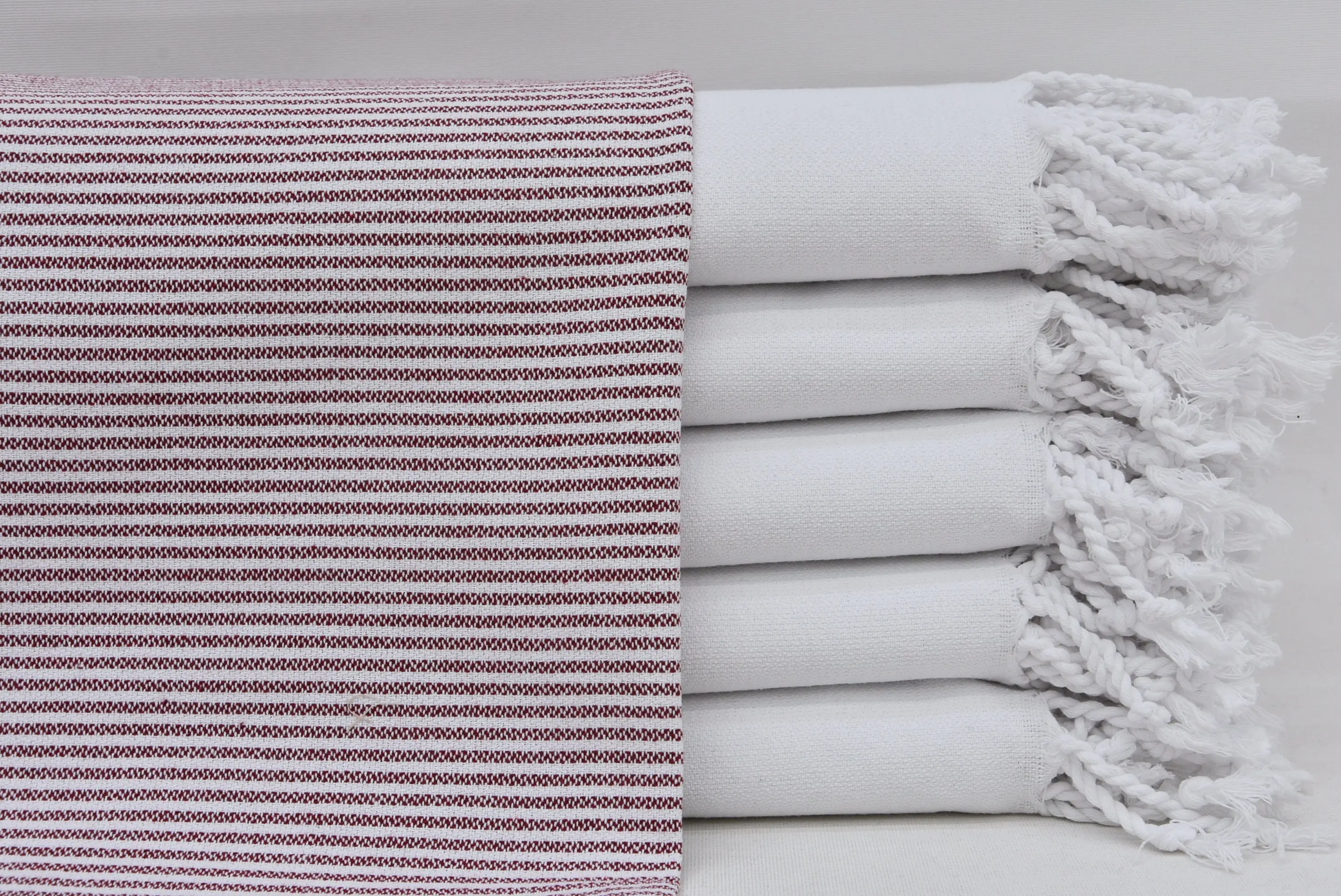 Organic Cotton Hand Towel Striped Burgundy, 20x40 Inches - 1
