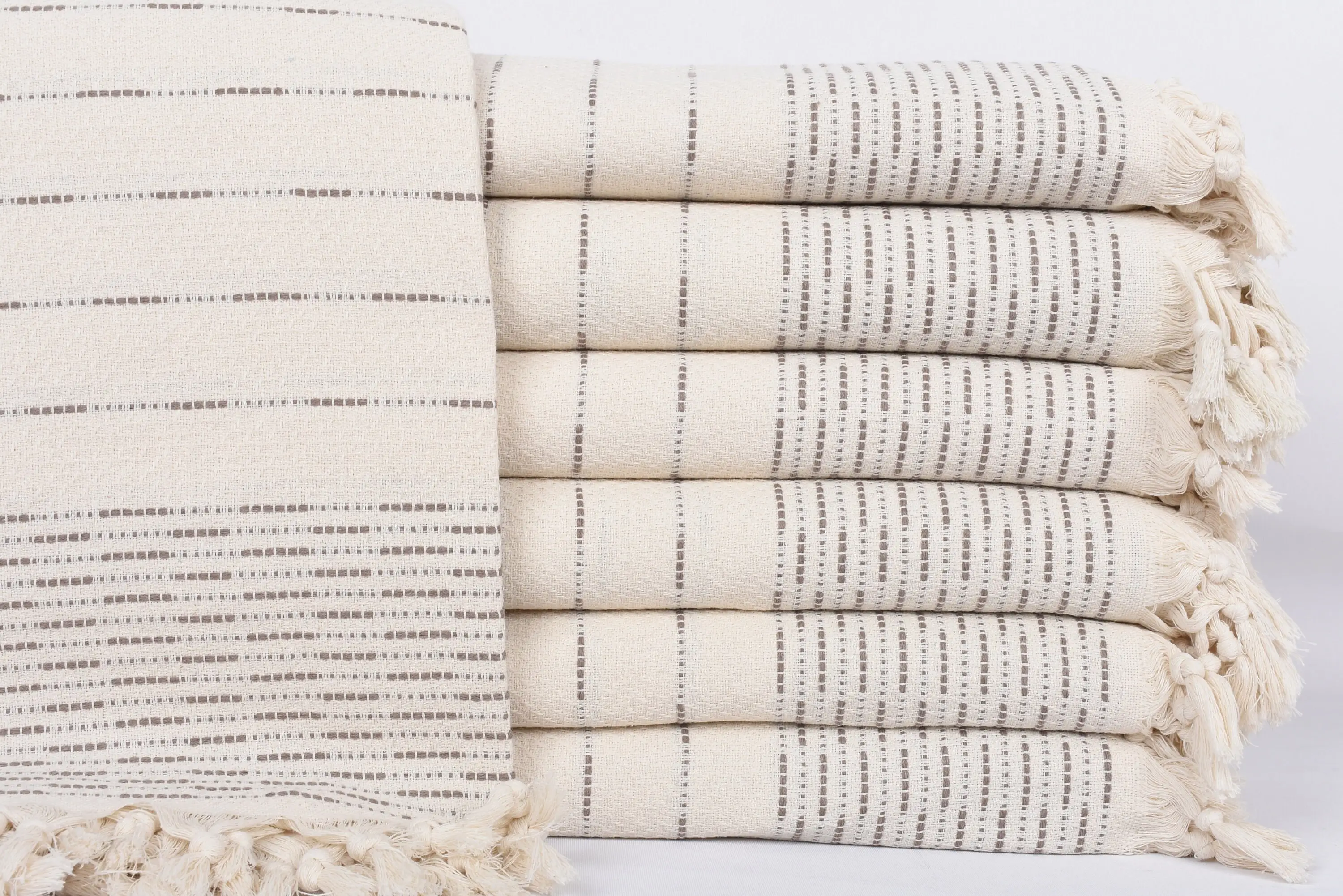 Boho Throw Blanket Organic Cotton Brown Striped Design, 97x91 Inches - 1