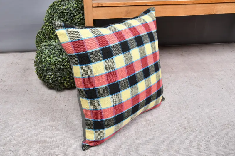 20x20 Yellow Cushion, Chair Cushion Case, Vintage Kilim Throw Pillow, Pillow Sham, Turkish Pillow, Ethnical Kilim Rug Pillow - 7
