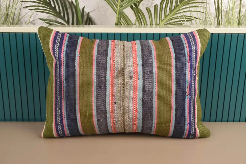 Home Decor Turkish Gift Pillowcase, 16x24 inch Striped Green Pillow - 1