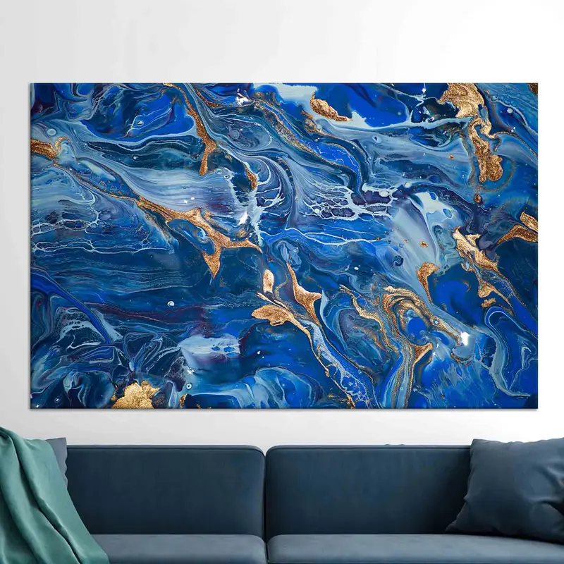 Luxuriöses, marineblau schimmerndes Gold bedrucktes Leinwandkunstwerk