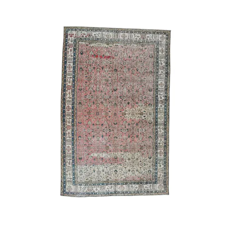 Alfombra turca vintage grande de 6,6x10,1 pies, alfombra de lana roja Oushak - 1
