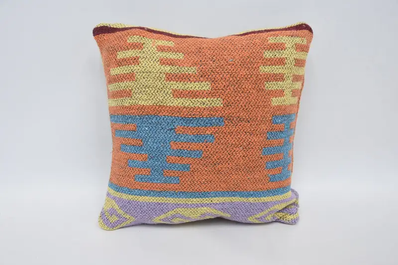 12x12 Orange Cushion Case, Sofa Bolster Pillow, Pillow Cover, Colorful Cushion Case, Kilim Cushion Sham, Antique Pillows, Boho Pillow Sham Cover - 1