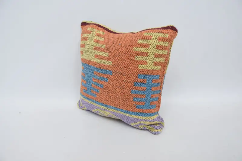 12x12 Orange Cushion Case, Sofa Bolster Pillow, Pillow Cover, Colorful Cushion Case, Kilim Cushion Sham, Antique Pillows, Boho Pillow Sham Cover - 4