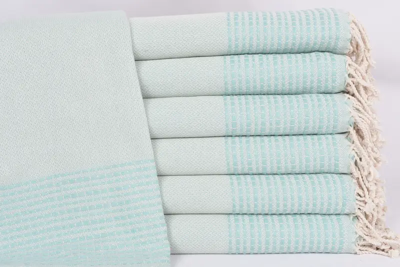 Mint Striped Personalized Organic Cotton Towel, 69x36 Inches