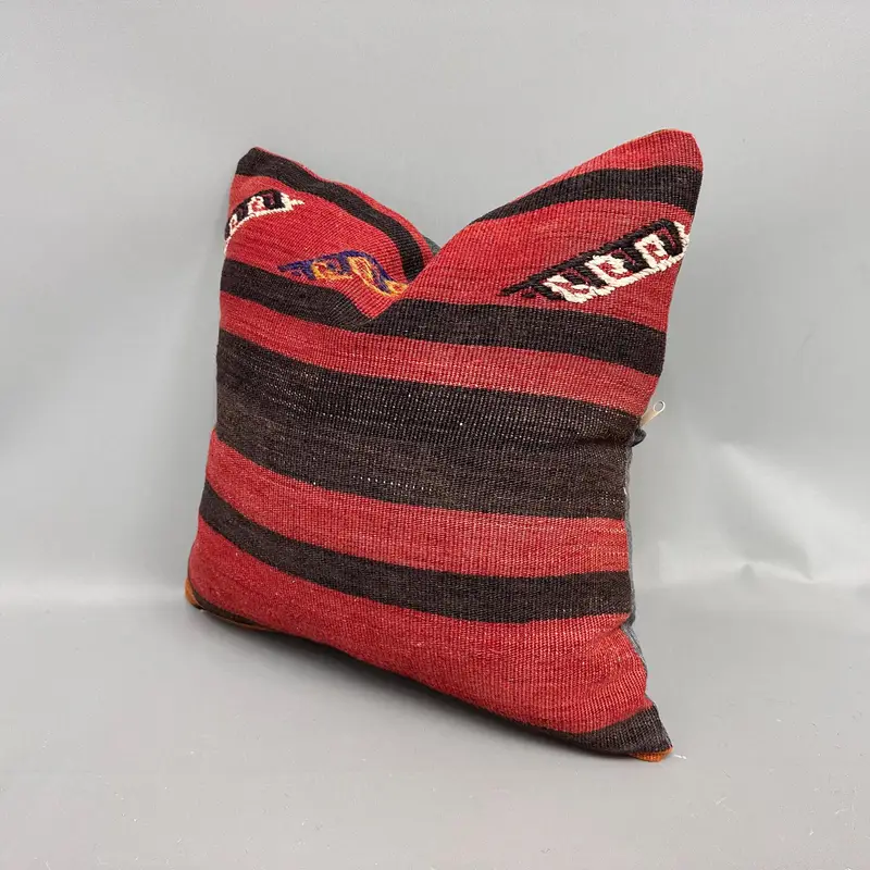 Pillow Cover, Customized Pillow Cover, Ottoman Pillow Case, 18x18 Red Cushion Cover, Pillow for Sofa, Handmade Kilim Cushion, Pillow for Couch - 3