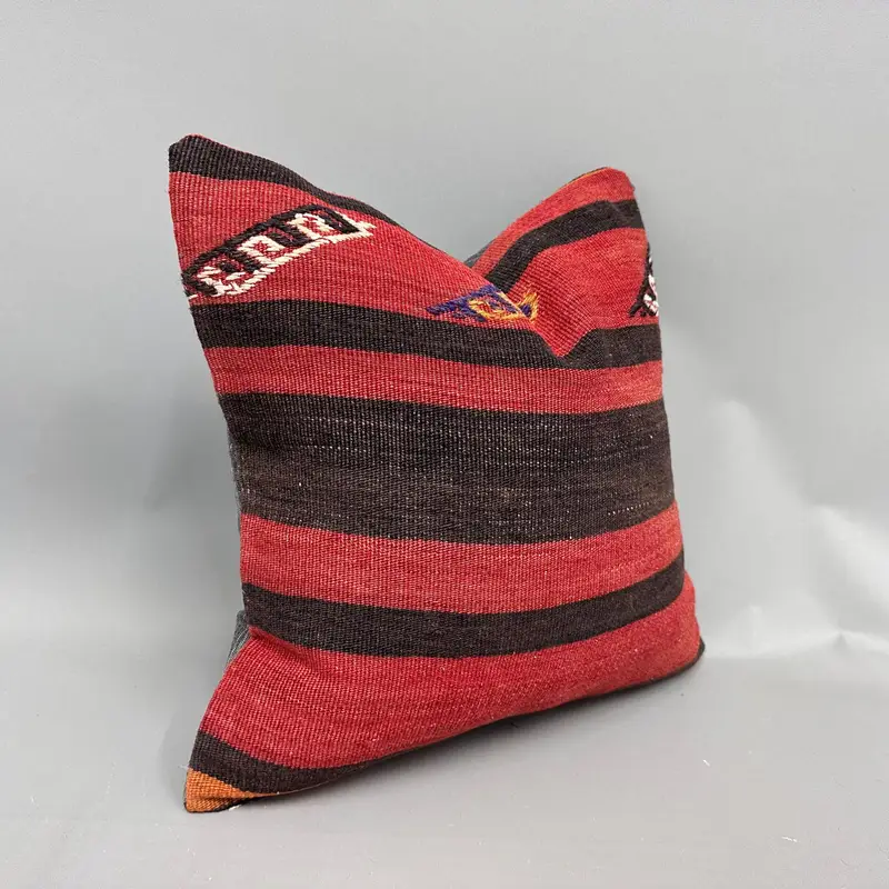 Pillow Cover, Customized Pillow Cover, Ottoman Pillow Case, 18x18 Red Cushion Cover, Pillow for Sofa, Handmade Kilim Cushion, Pillow for Couch - 2