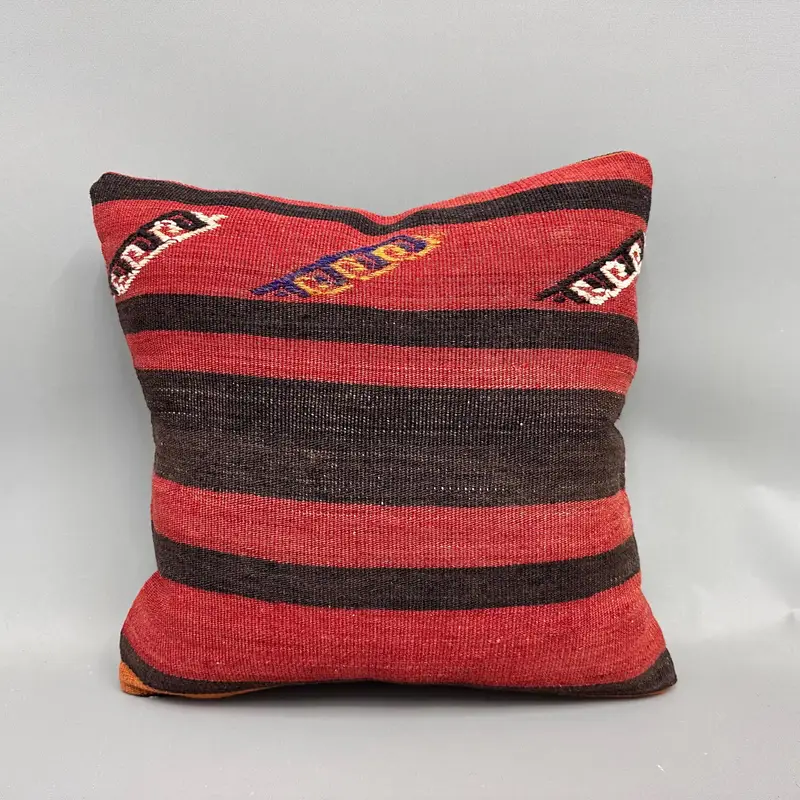 Pillow Cover, Customized Pillow Cover, Ottoman Pillow Case, 18x18 Red Cushion Cover, Pillow for Sofa, Handmade Kilim Cushion, Pillow for Couch - 4