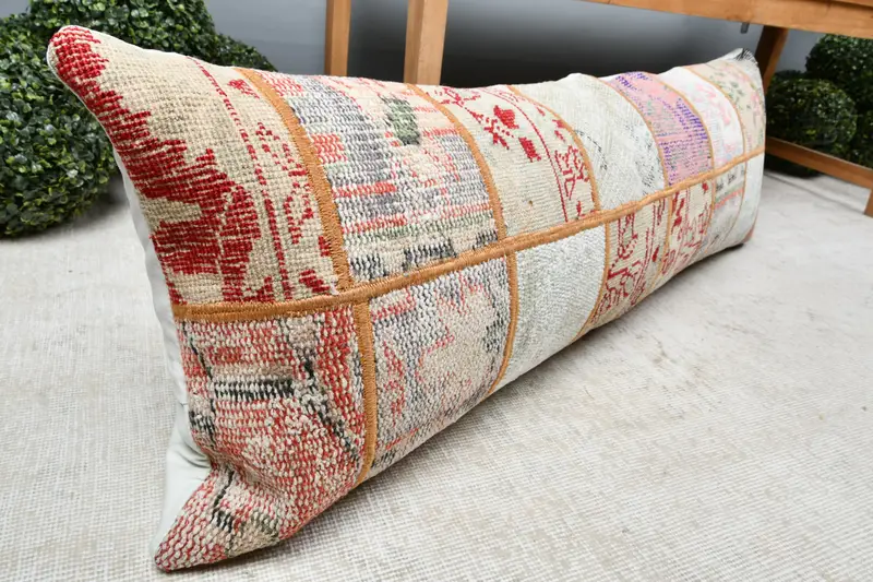 Cushion Cover, Turkish Pillow, Interior Designer Pillow, 16x48 Beige Pillow Cover, Vintage Kilim Throw Pillow, Handwoven Pillow Cover Pillow Cover - 8