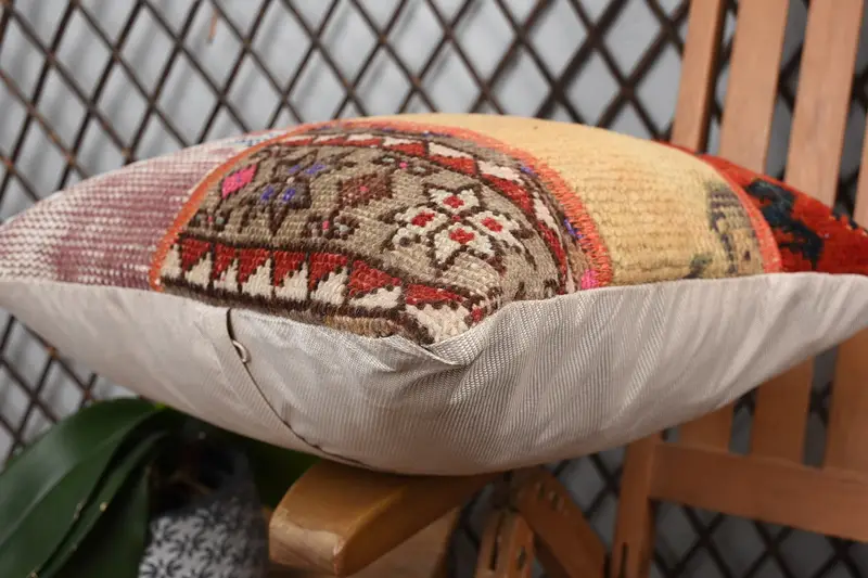 Muted Pillow Sham, Kilim Pillow Cover, Bohemian Cushion Pillow Sham, Pillow for Couch, Pillow Cover, 16x16 Yellow Cushion Cover, Throw Kilim Pillow - 6