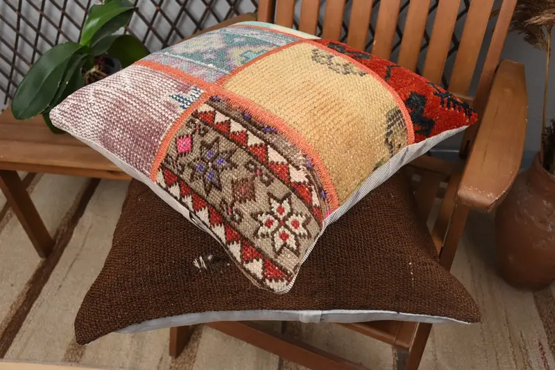 Muted Pillow Sham, Kilim Pillow Cover, Bohemian Cushion Pillow Sham, Pillow for Couch, Pillow Cover, 16x16 Yellow Cushion Cover, Throw Kilim Pillow - 4