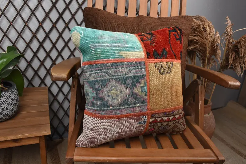 Muted Pillow Sham, Kilim Pillow Cover, Bohemian Cushion Pillow Sham, Pillow for Couch, Pillow Cover, 16x16 Yellow Cushion Cover, Throw Kilim Pillow - 2