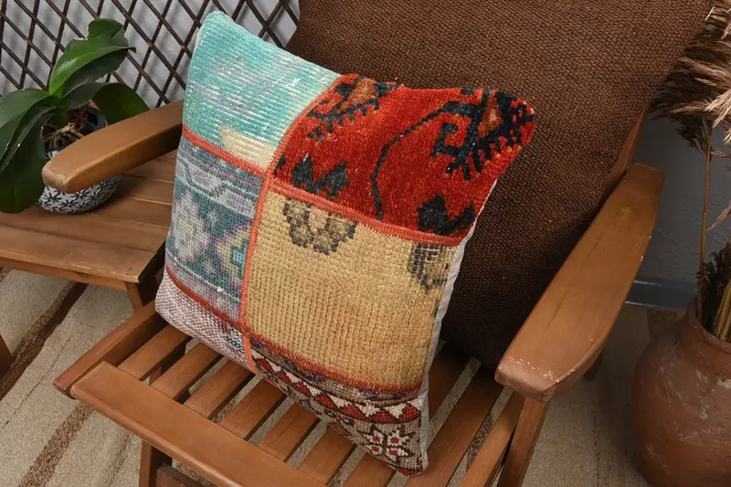 Muted Pillow Sham, Kilim Pillow Cover, Bohemian Cushion Pillow Sham, Pillow for Couch, Pillow Cover, 16x16 Yellow Cushion Cover, Throw Kilim Pillow - 5
