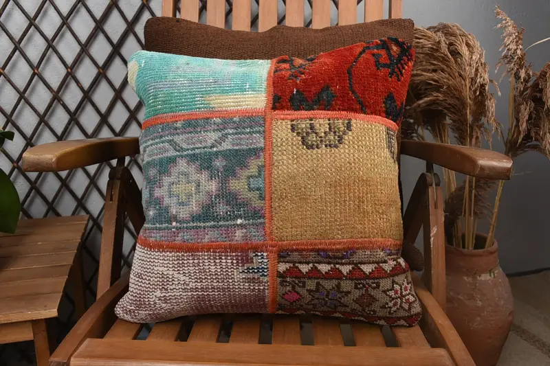 Muted Pillow Sham, Kilim Pillow Cover, Bohemian Cushion Pillow Sham, Pillow for Couch, Pillow Cover, 16x16 Yellow Cushion Cover, Throw Kilim Pillow - 3