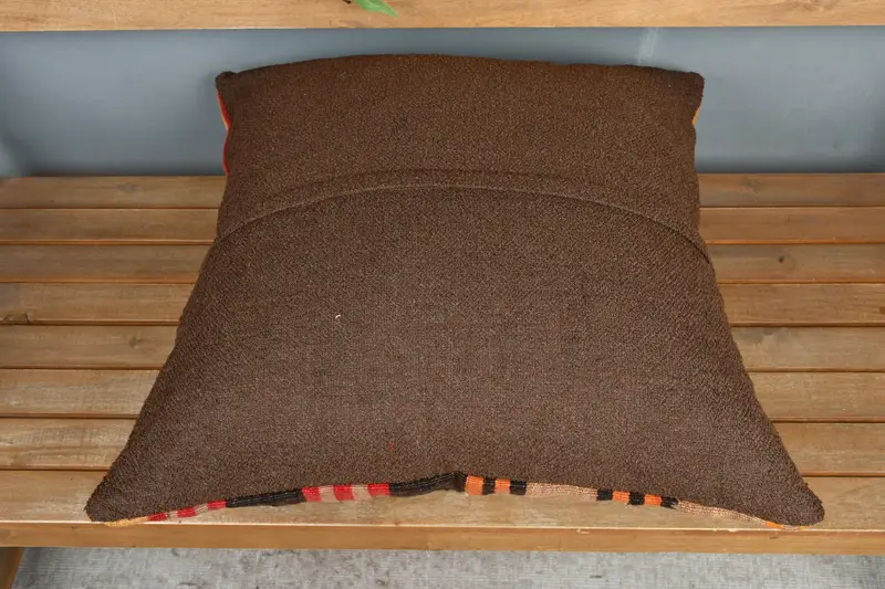Ethnical Kilim Rug Pillow, 24x24 Brown Pillow Sham, Cotton Cushion, Cushion Case, Traditional Cushion, Pillow for Couch, Vintage Kilim Pillow - 5