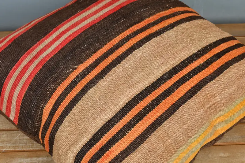 Ethnical Kilim Rug Pillow, 24x24 Brown Pillow Sham, Cotton Cushion, Cushion Case, Traditional Cushion, Pillow for Couch, Vintage Kilim Pillow - 3